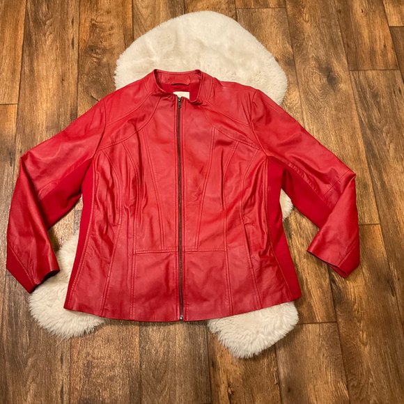 Sejour Jackets & Blazers - Sejour Red Leather Fitted Jacket Plus Size 18W Women's Stretch Sides